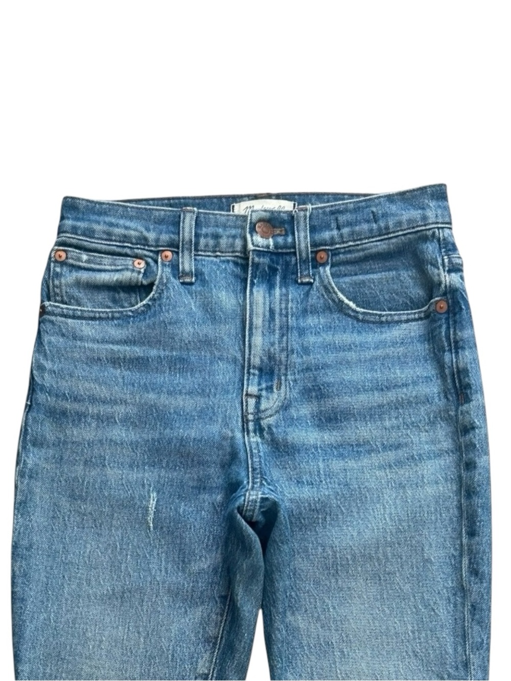 Madewell High Rise Slim Crop Boyjean Jeans 24P Stretch Distressed Raw Hem Blue - Picture 3 of 11